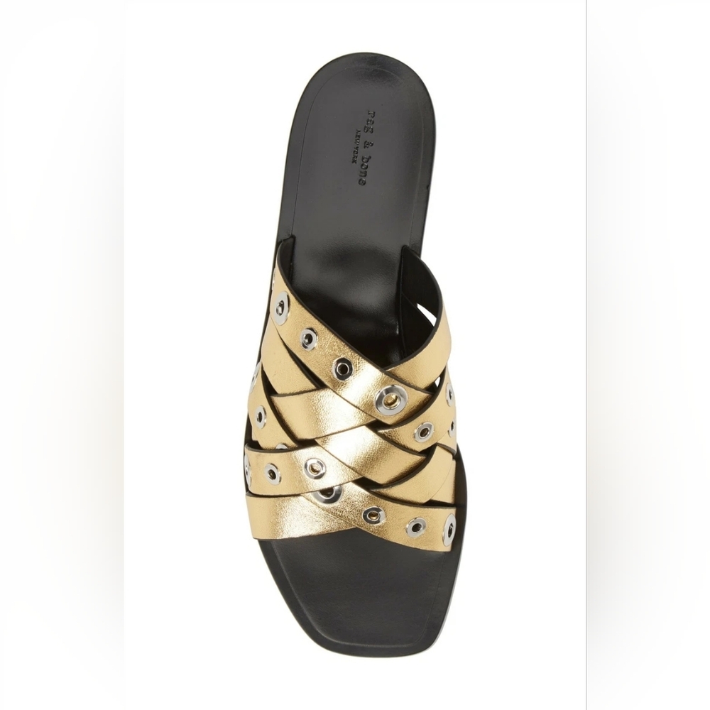 Rag & Bone Womens Hartley Gold Slide Sandals - Picture 2 of 7